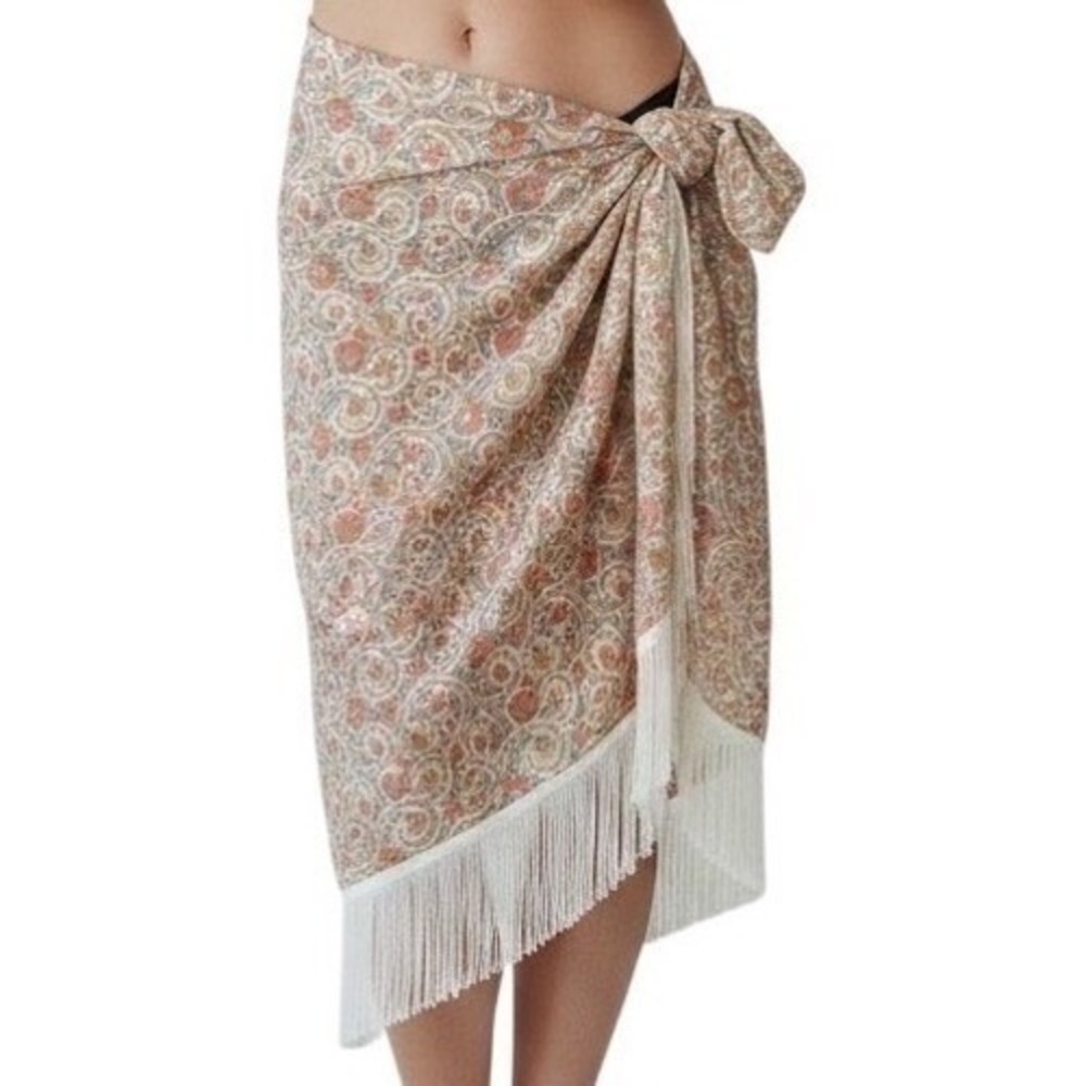Sunshine Tienda Sarong Women OS Paisley Floral Fringe Cotton 5 Way Beach Wrap
